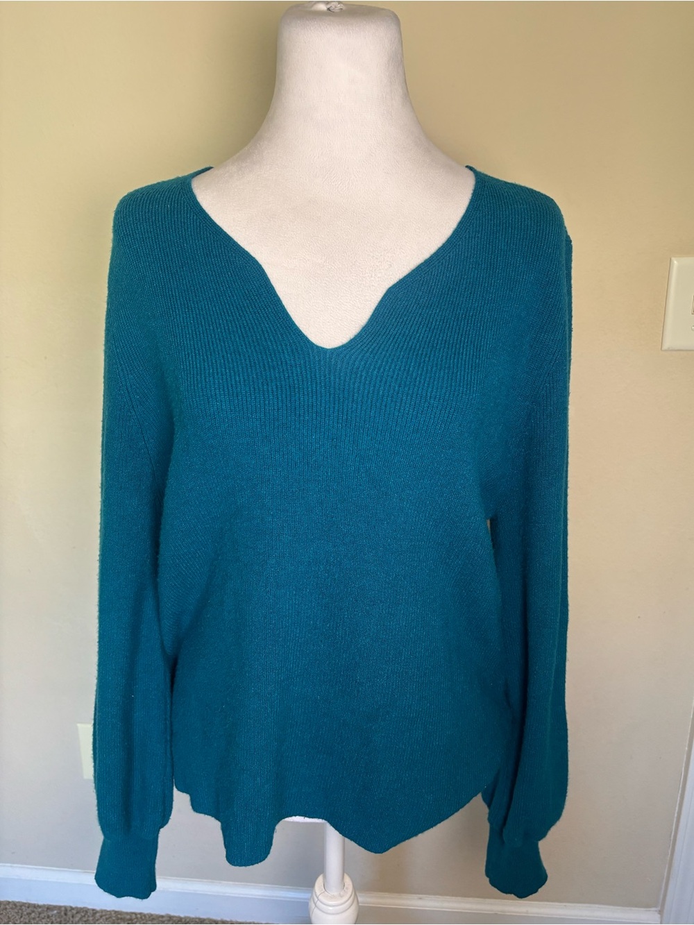 Soft Surroundings Women's Blue Ribbed Knit V-Neck Pullover Sweater PXL Petite